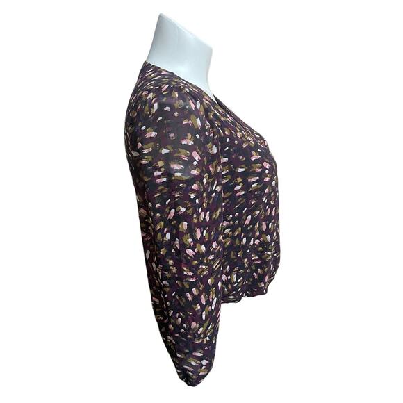 NINE BRITTON FAUX WRAP LONG SLEEVE BLOUSE MEDIUM PETITE‎ PURPLE MULTICOLOR NWT - Picture 6 of 12